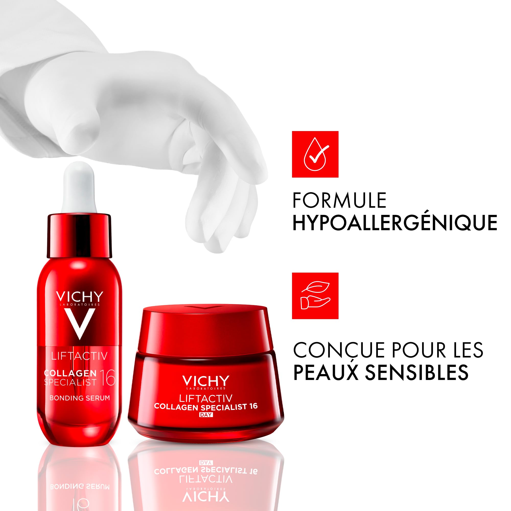 Vichy, Liftactiv Collagen Specialist 16, Crème de Jour Anti-Âge 50 ml & Sérum Visage Reconstituant Booster de Collagènes 30 ml, Anti-Rodes, Peau Raffermie, Lot de 2 Produits