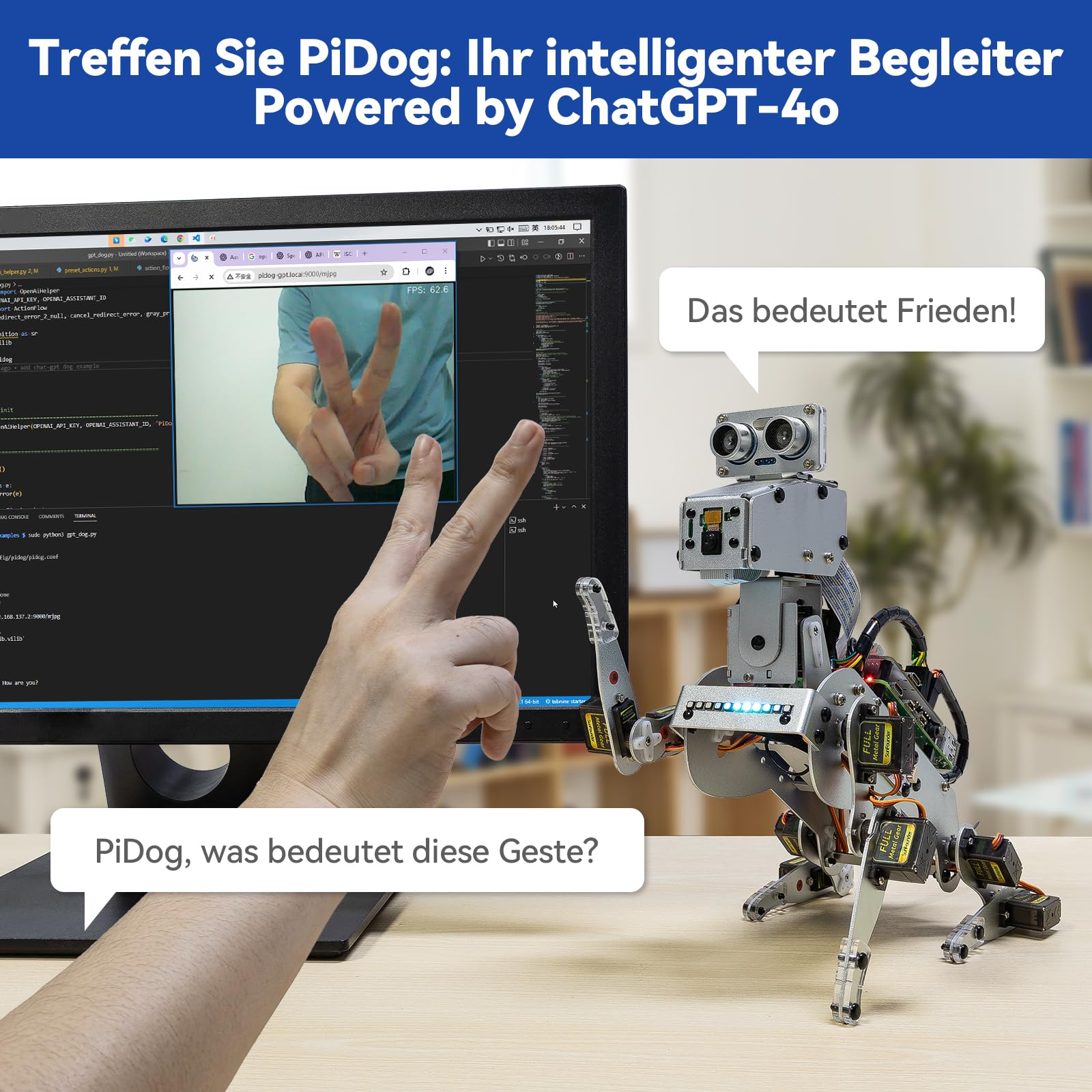 SUNFOUNDER PiDog KI-Roboterhund Bausatz für Raspberry Pi 5/4/3B+/Zero 2W, OpenClaw LLMs ChatGPT/Gemini/Grok, Sprach- & Videoerkennung, Python, App, Akku, Gyroskop, Kamera (RPI Nicht enthalten)
