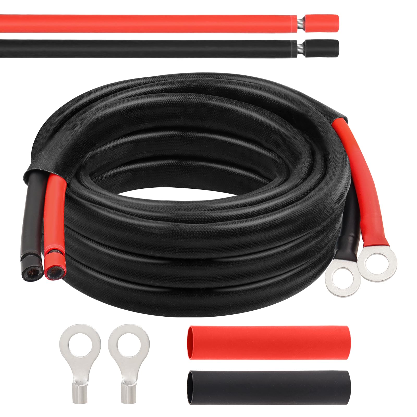 MOOKEERF Solar Battery Cable - 10 Gauge 15FT Power Inverter Cable with PV Flame Retardant Protective Sleeving Connect Battery and Charge Controller