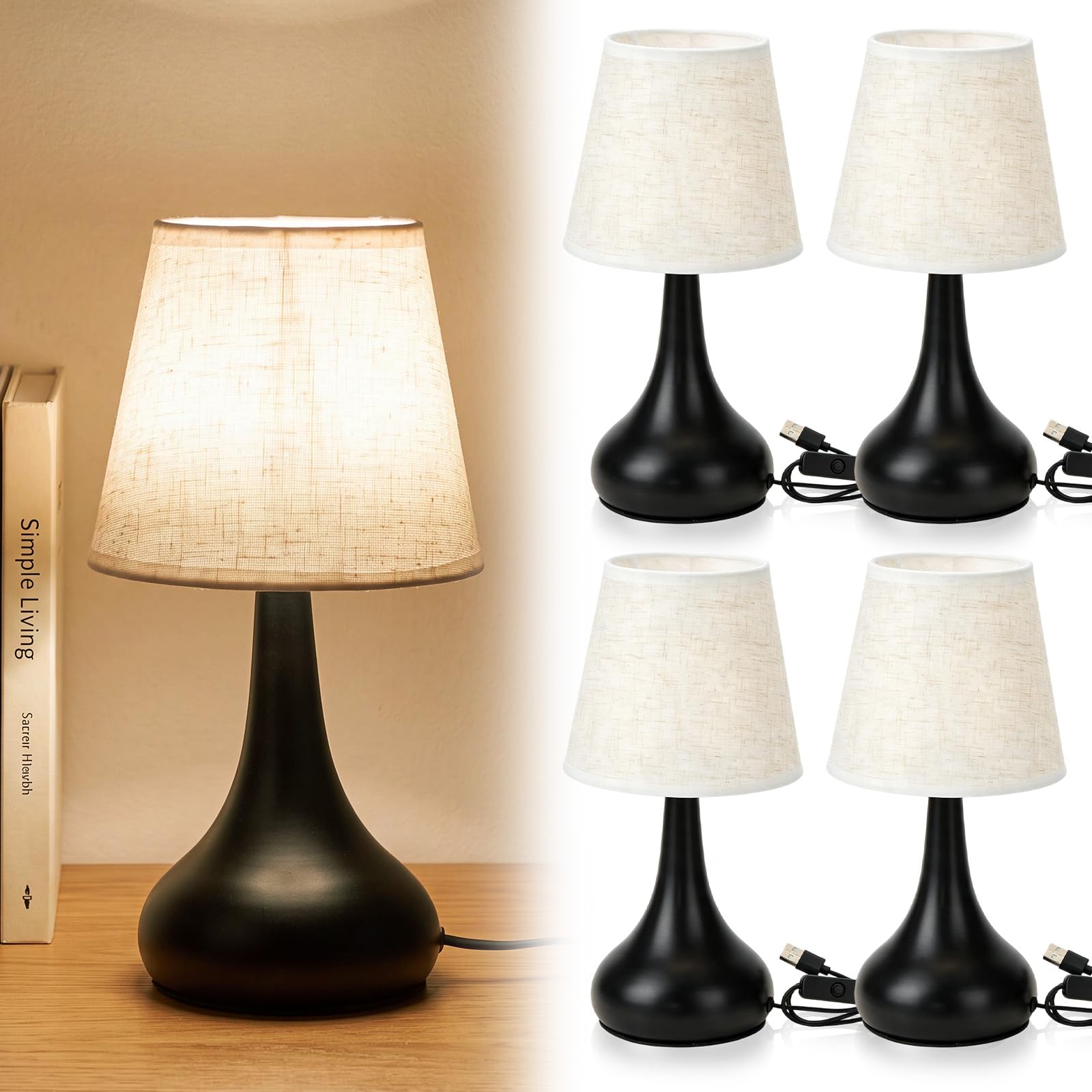 Set of 4 Small Table Lamp for Bedroom Farmhouse Bedside Lamps