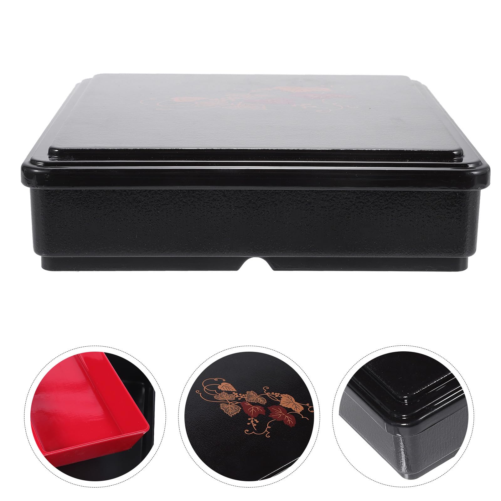 CRAFTHROU Bento Box Giapponese Rotondo in Melamina Divisori Nero | Formato Portatile, Bordi Lisci, per Casa e Campeggio, Adatto a Lavoratori e Studenti