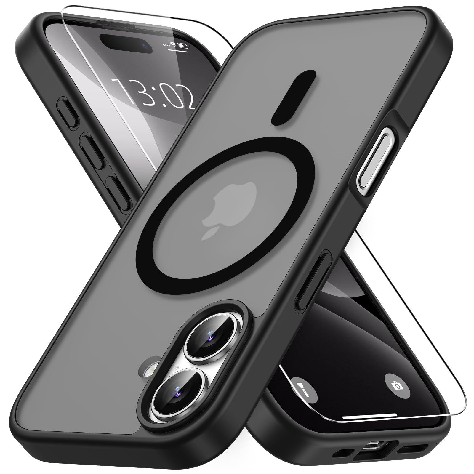 Vansdon Cover Magnetica per iPhone 17 con 1 Pezzi Vetro Temperato, Compatibile con Magsafe, Protezione anticaduta di livello militare, Custodia Traslucida Opaca Sottile Antiurto-Nero
