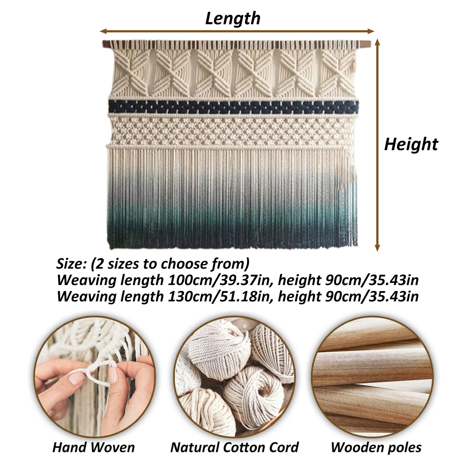 Makramee Wandbehang Makramee-Wandbehang-Set, Baumwolle, Handgefertigt, Tauchgefärbt, Wanddekoration, Wandteppich, Breite Gewebte Wandkunst, Für Heim- Und Raumdekoration(100 cm/39.37 in x 90 cm/35.43 i