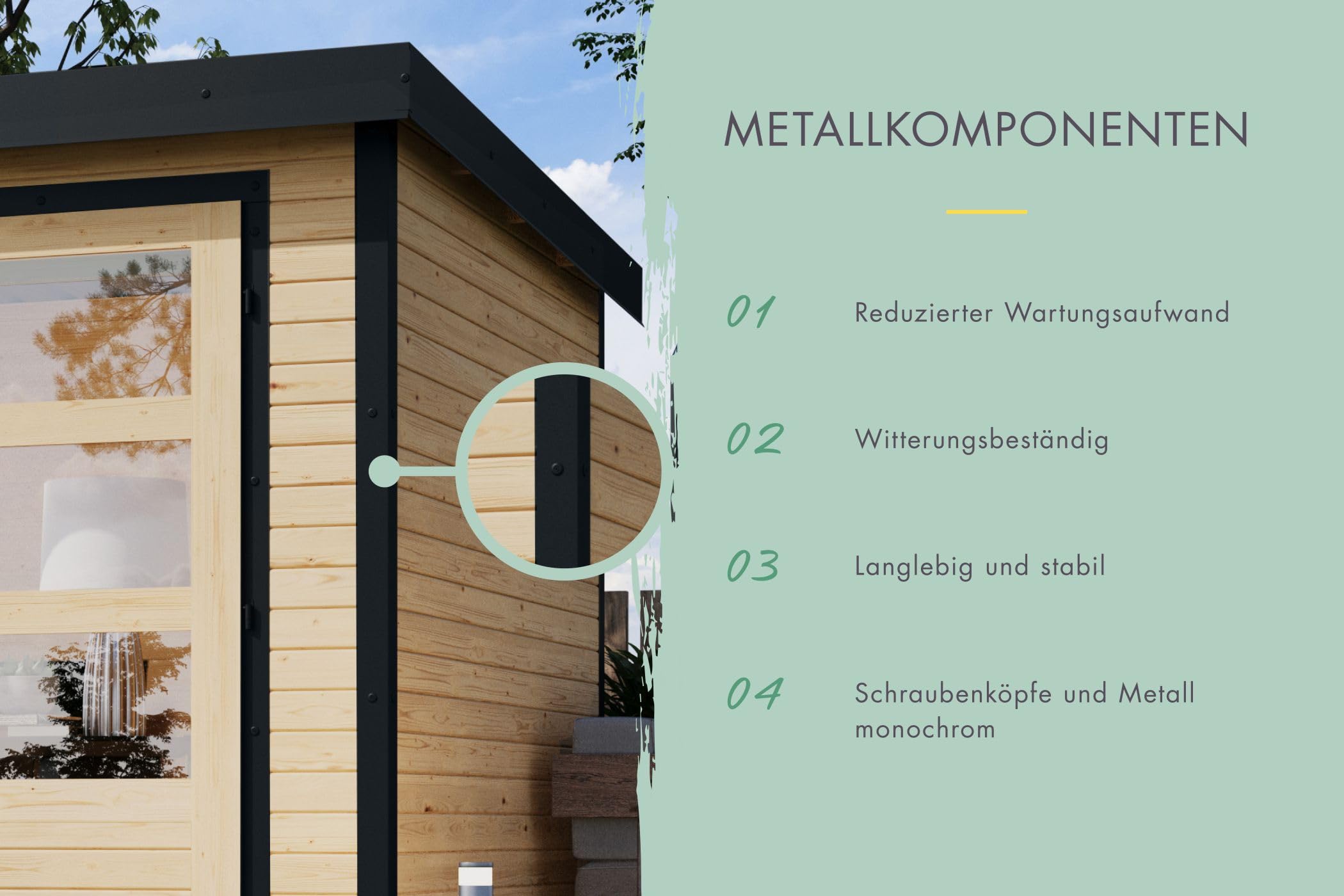 Karibu Gartenhaus Hollywood aus Metall + Holz, in 2 Größen und 3 Farben, optional mit Anbaudach (anthrazit, XL)