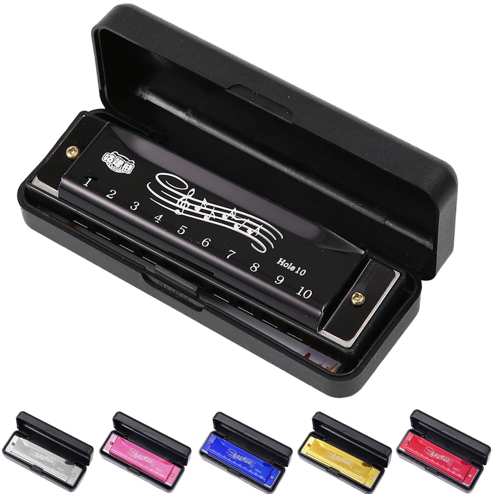 10 hole harmonica, silver full scale metal mini C-key harmonica