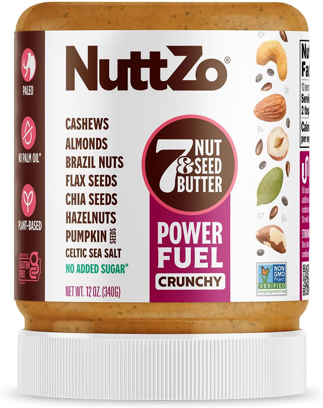 Natural Power Fuel Crunchy Nut Butter | 7 Nuts & Seeds Blend, Paleo, Non-GMO, Gluten-Free, Vegan, Kosher | 1g Sugar, 6g Protein | 12oz Jar