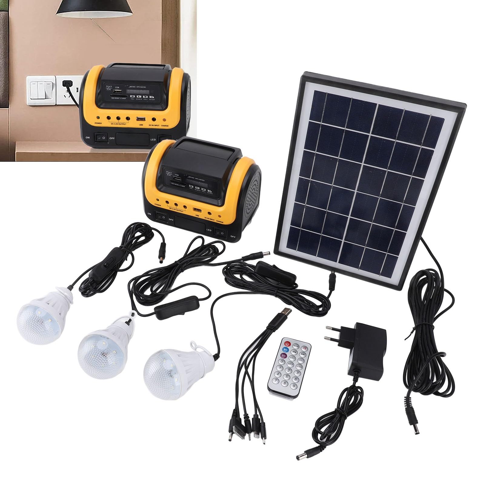 Asixxsix Generatore Solare Portatile, Stazione di Energia Solare da 5000 MAh con Display LED Digitale Lettore MP3, per la Ricarica del Telefono da Viaggio All'aperto in Casa di Emergenza