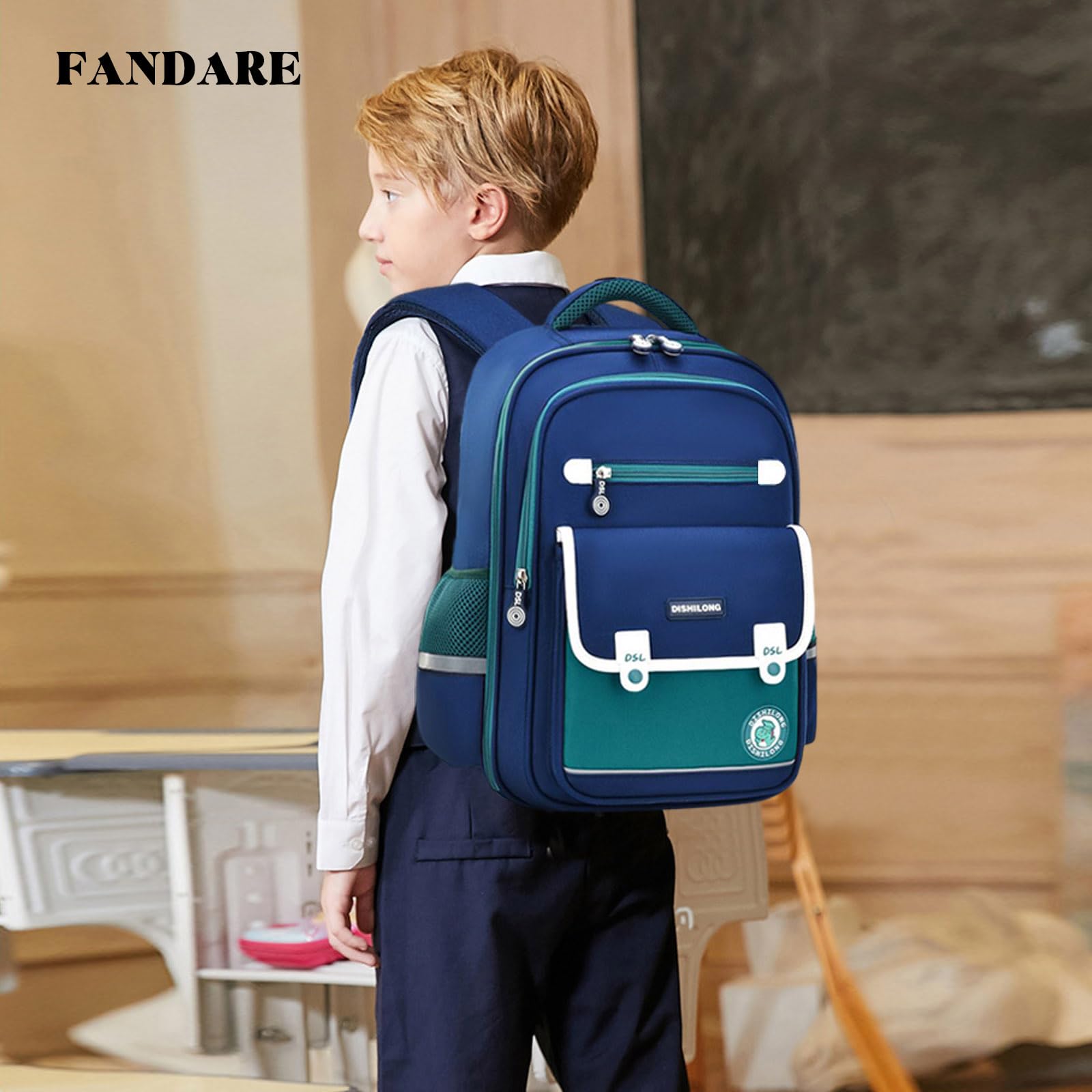 FANDARE Zaino per bambini Zaini Casual Zaini Cartelle Zaino Scuola per grado 4-9 Borse Elementare Zaino Ragazze Ragazzi Zainetto per Studenti Primarie Viaggiare Uomo Donna Zainetto Blu verde L
