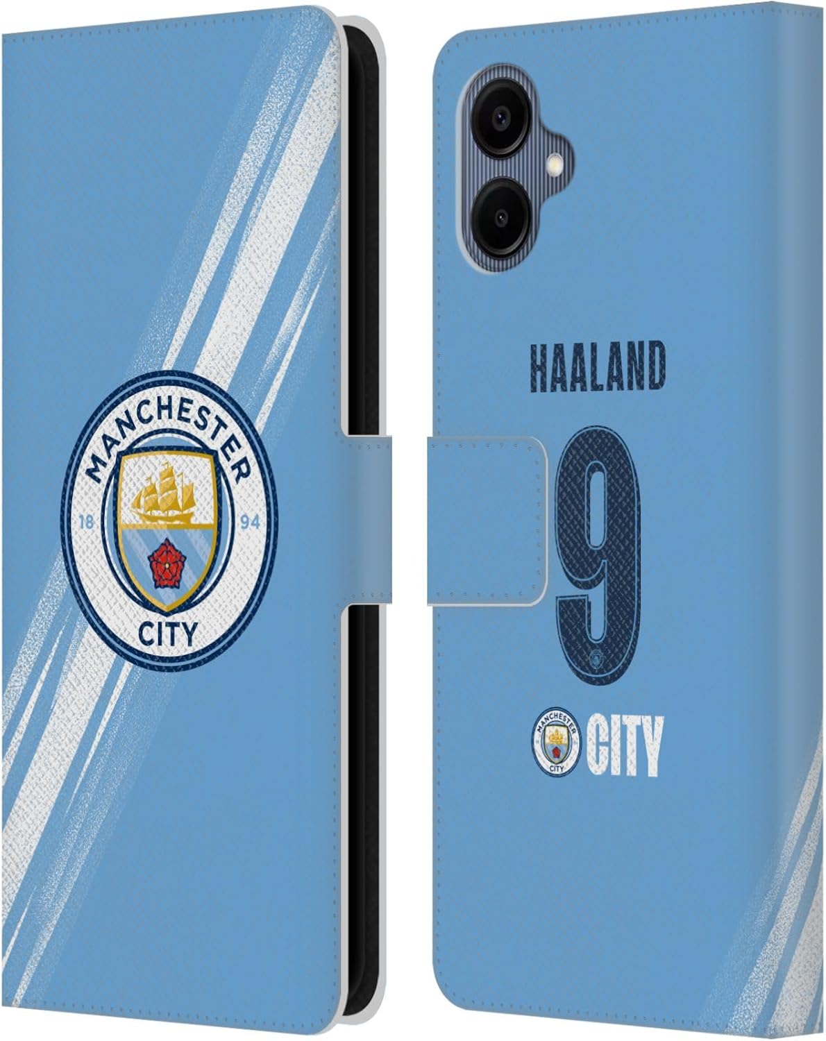 Head Case Designs Officially Licensed Manchester City Man City FC Erling Haaland 2025/26 Players Home Kit Leather Wallet Case Compatible with Samsung Galaxy A06 4G / 5G