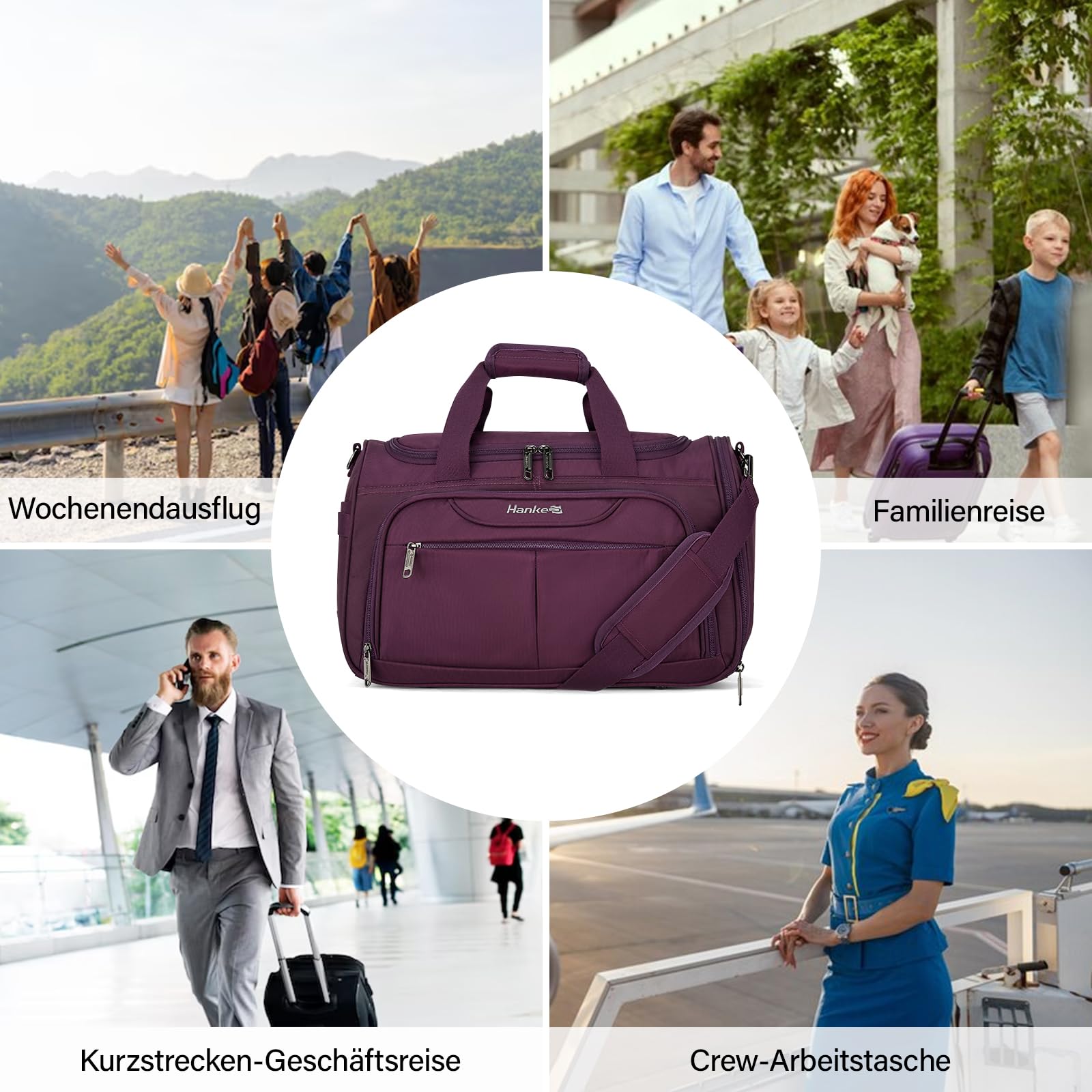 Hanke 36.5L Faltbare Reisetasche Leichte wasserdichte Handgepäck Tasche Sporttasche Damen Carry on Luggage Cabin Bag Gym Bag Travel Bag für Herren Damen, Lila