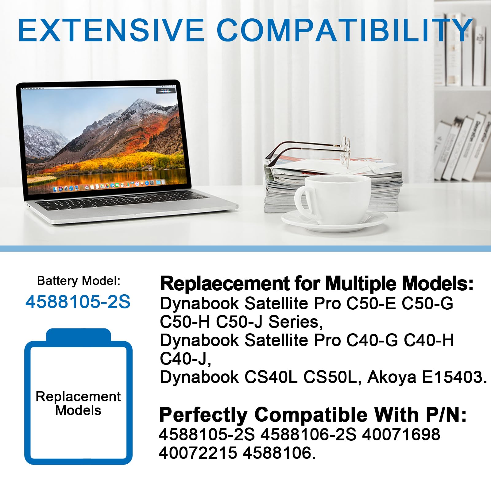 7.6V 6000mAh 4588105-2S 4588106-2S - Batería de repuesto compatible con Dynabook Satellite Pro C50-E C50-H C50-J C50-J C50-G C40-H C40-H C40-J, para Medion Akoya E15403 40071699 8 400 72215 4588106