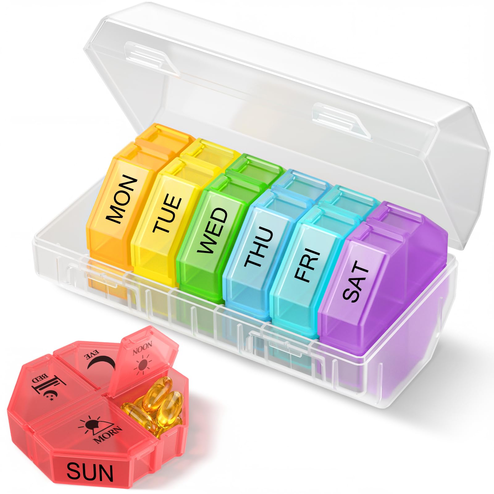 Large Pill Boxes 7 Day 4 Times a Day, Weekly Pill Box Organiser Daily Pill Case with 28 Extra Big Compartments, Portable Travel Pill Container 7day Medication Organiser for Vitamin