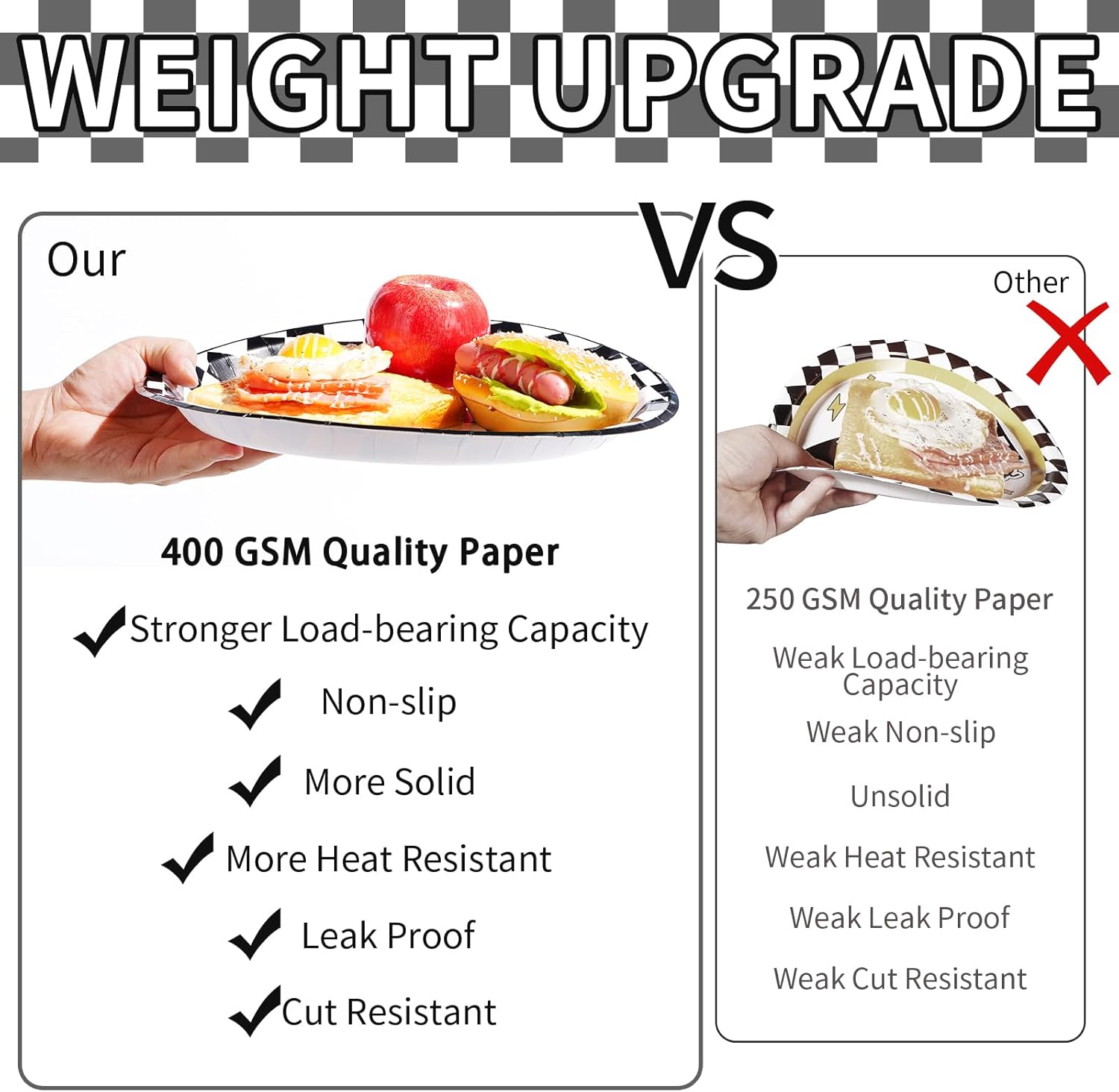 Grencian 50Pcs Black & White Gingham Oval Paper Plates Checkered Party Plates 10" X 12" Disposable 400GSM Race Car Dessert Dinnerware for Racing Car Party Supplies Birthday Baby Shower Decorations - Image 4