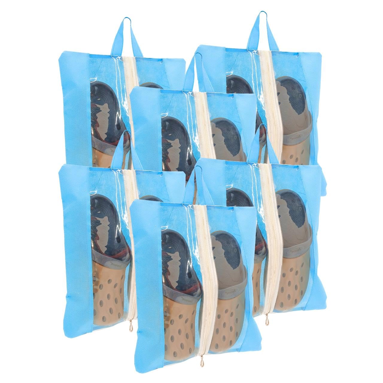 Handcrafted Shoe Organizer Bags – Center Zip with Clear PVC Window, Water-Resistant Travel Shoe Pouch for Luggage (Pack of 6, Blue)-image-34