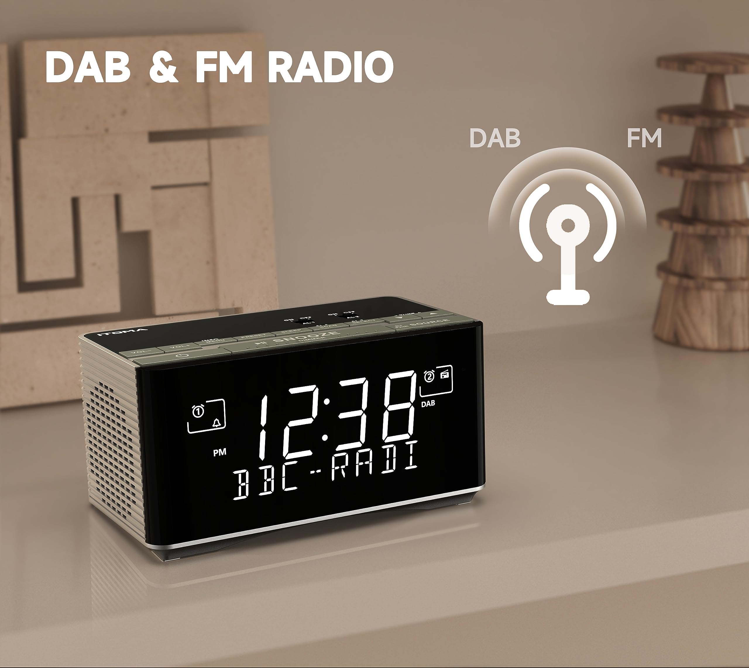 Orologio radio iTOMA con Alarme e Broadcasting FM e DAB - USB e Bluetooth - Dettaglio