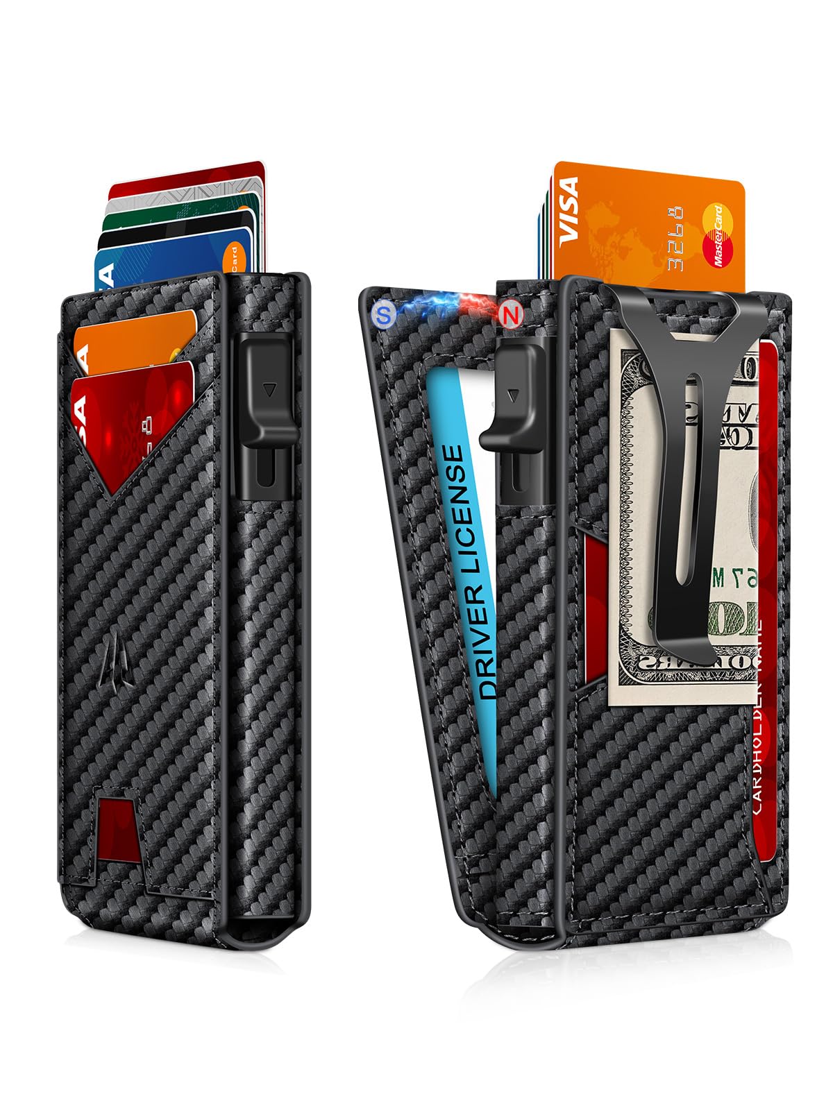 Wallet for Men，Slim Minimalist Wallet with Money Clip ＆ ID Window, RFID Blocking Pop-Up Credit Card Holder，Smart Auminum Mens Wallet Holds 9-13 Cards, Front Pocket Bifold (Magnetic Closure, Gift Box)