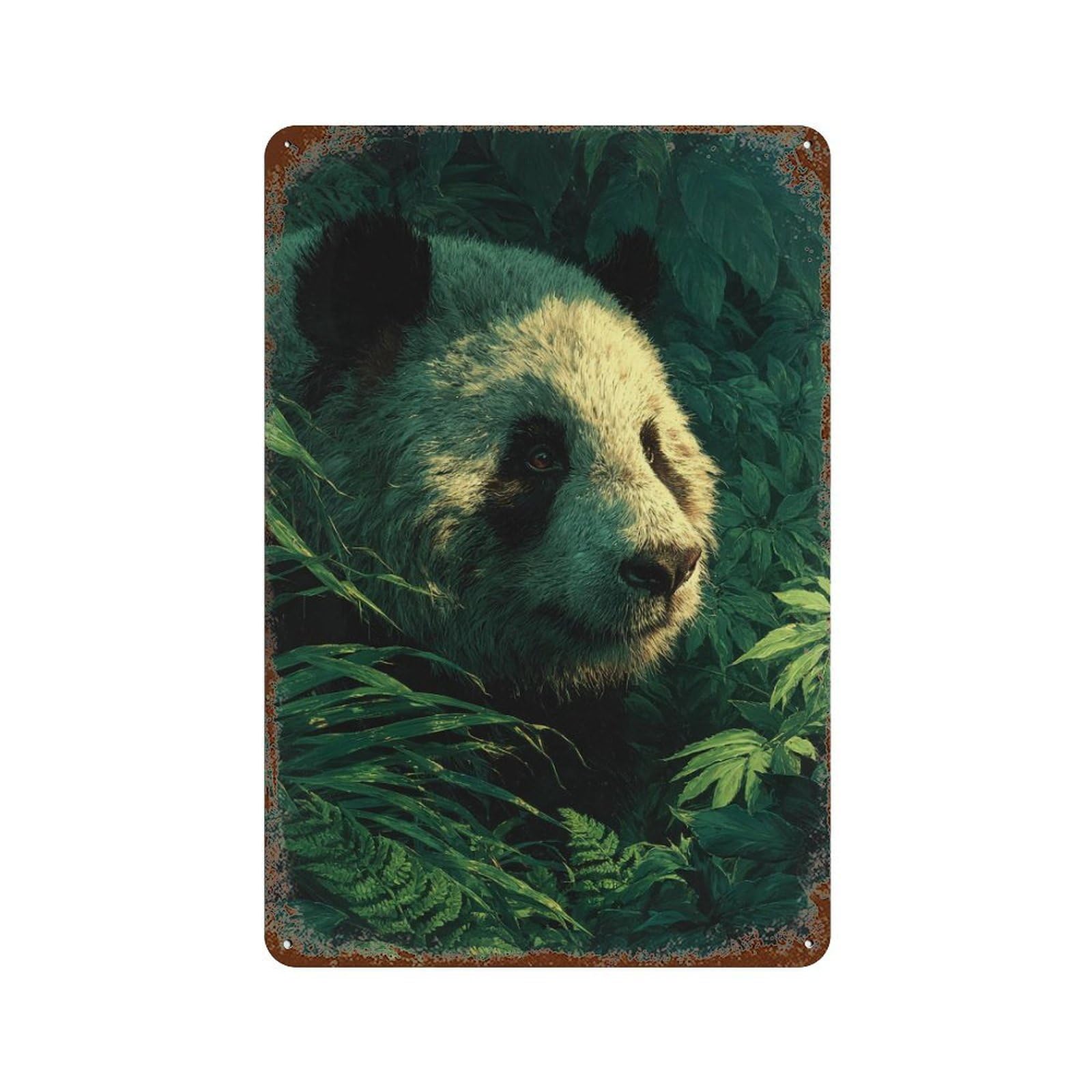 Panda in Jungle 11.8"x7.9" Vintage Rust Metal Sign, Novelty Wall Decor for Living Room, Hallway And Home Decor