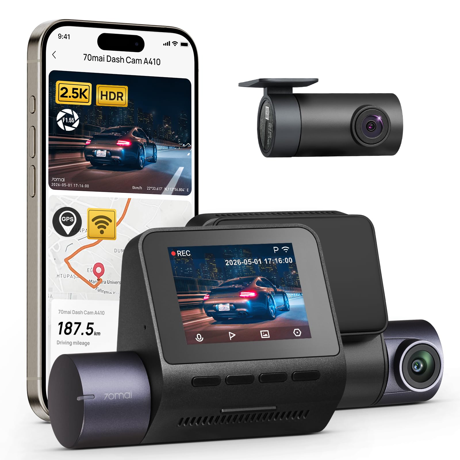 70mai Dash Cam A410 Front and Rear