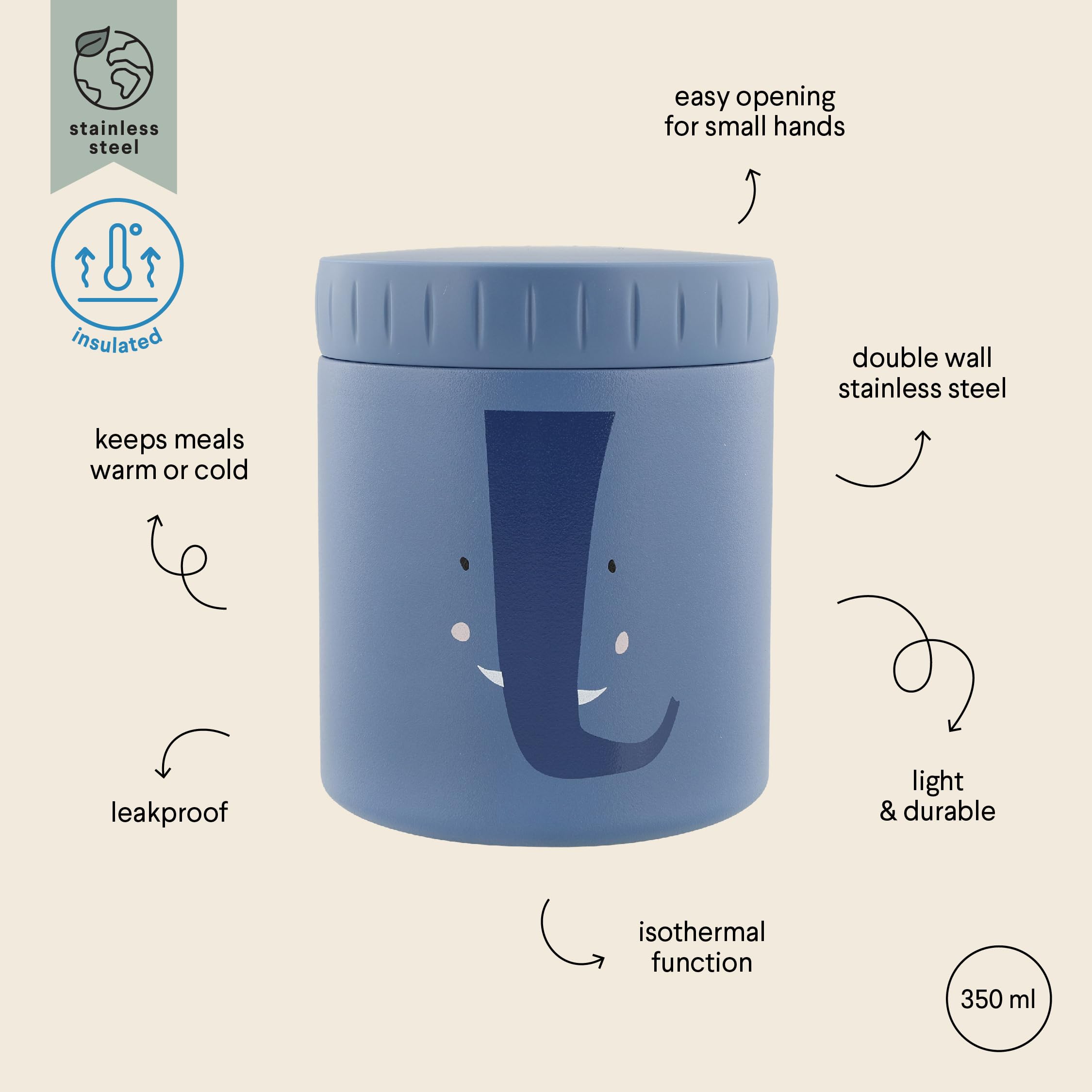 Trixie - Bocal alimentaire isotherme Mrs. Elephant - 350 ml, Bleu