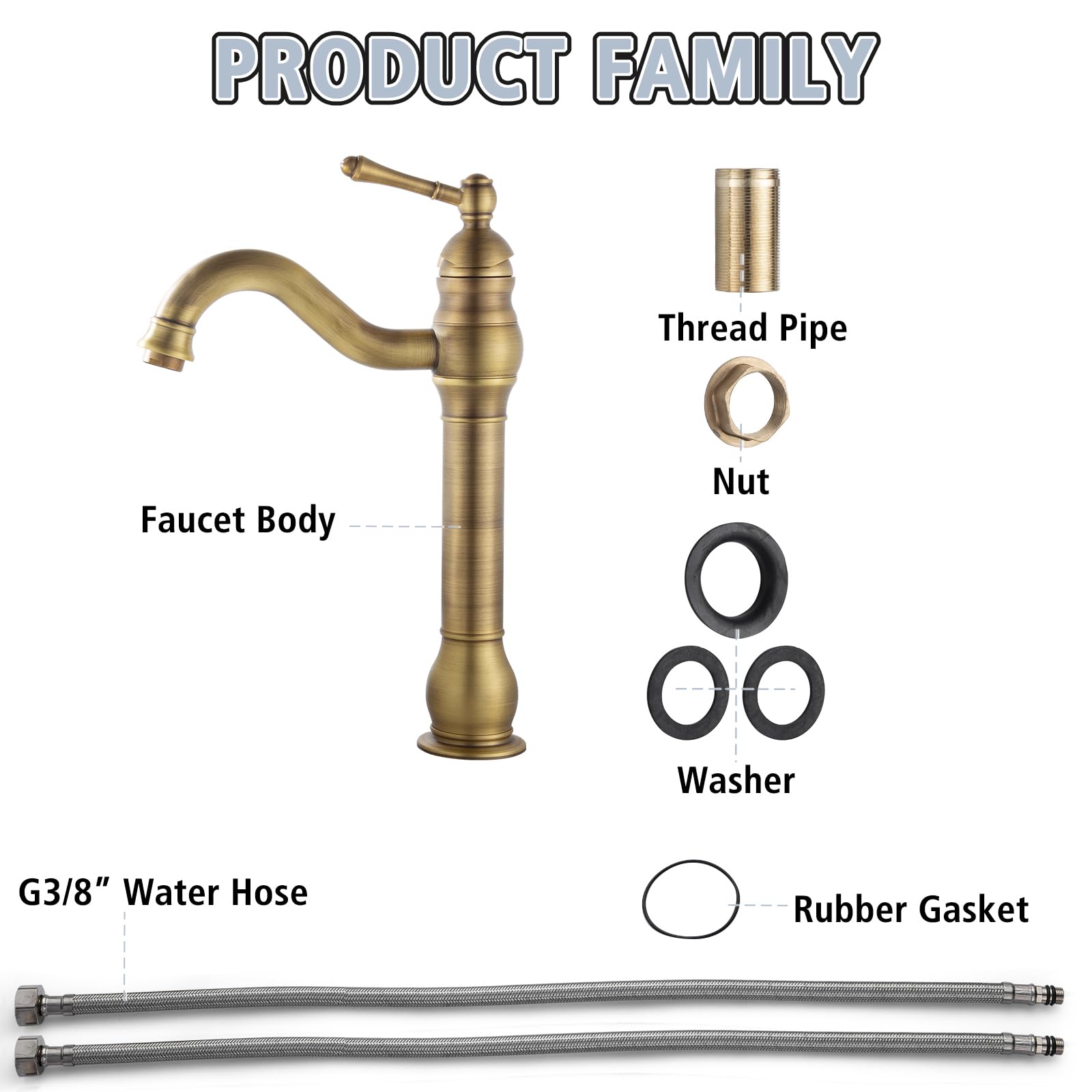 3-gats kraan voor badkamerwastafel, messing wastafelkraan, warm en koud water, b