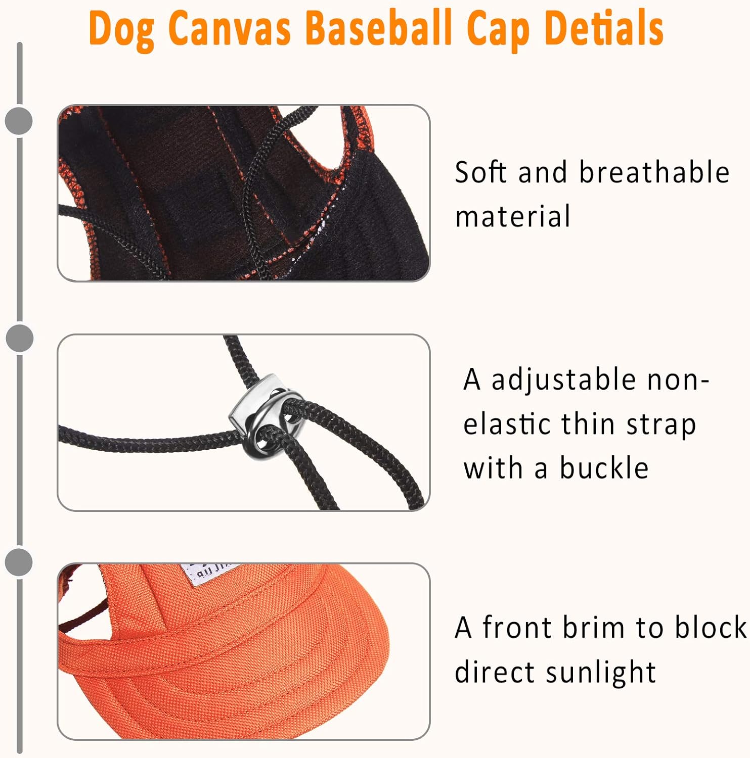 3 Pieces Dog Baseball Caps Pet Visor Caps Dog Sports Hats with Ear Holes Sun Protection Pet Hats with Adjustable Chin Strap for Small Dogs (Blue, Orange, Black) : Pet Supplies