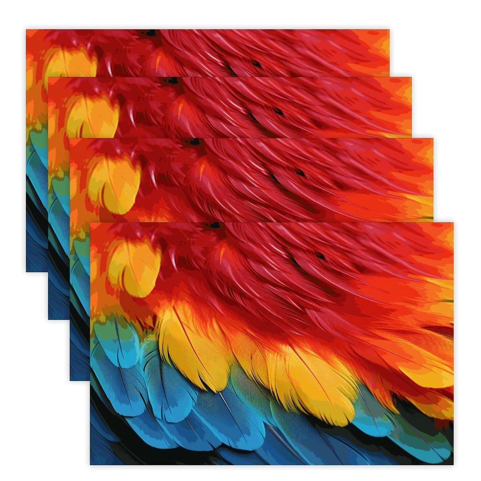 Fantastic Parrot Feather Placemats Easy Clean Washable Flax Table Mats Heat Resistant Non-Slip Dining Table Cloth Place Mats for Kitchen Dining Decor Party Outdoor 12 * 18 in