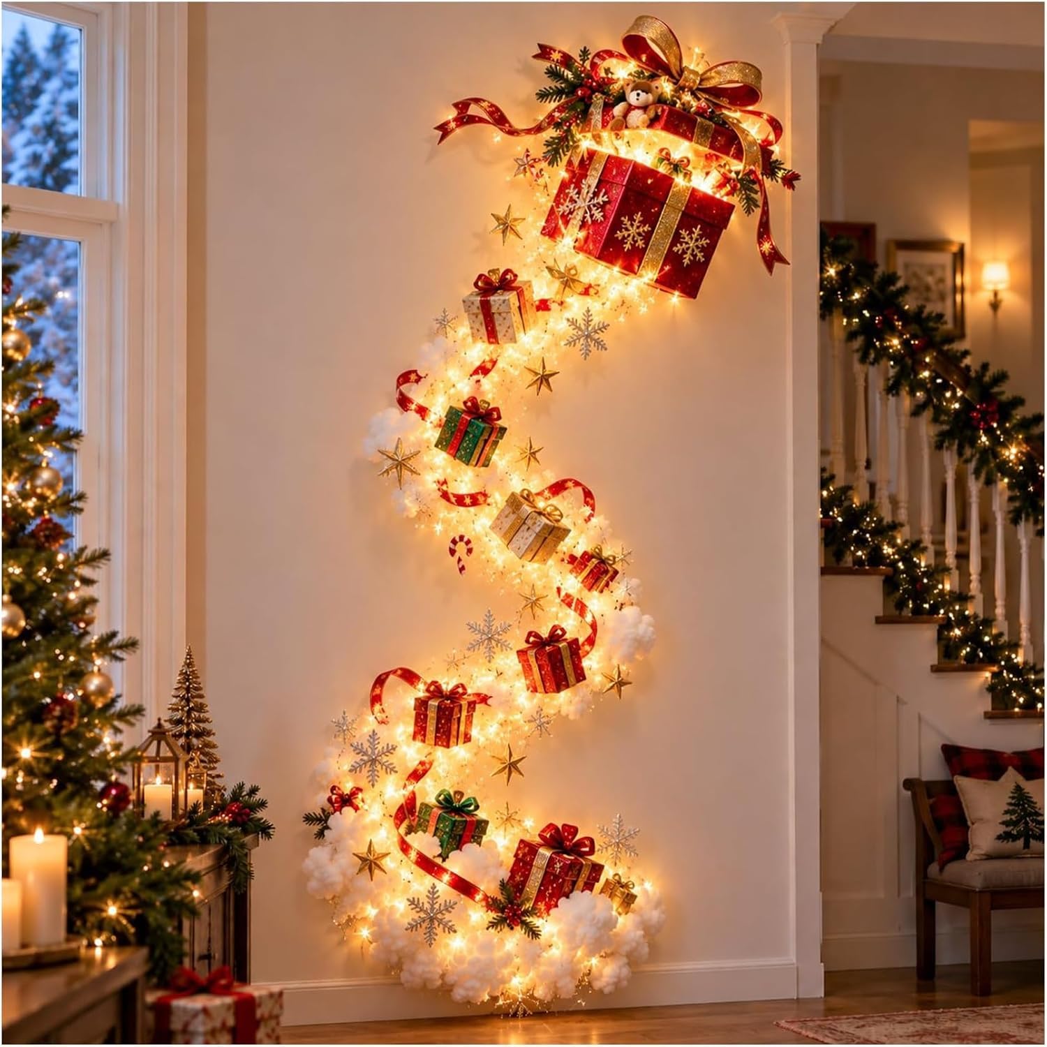 Christmas Magic Trail Wall Light, LED Cascading Christmas Wall Decor (F)