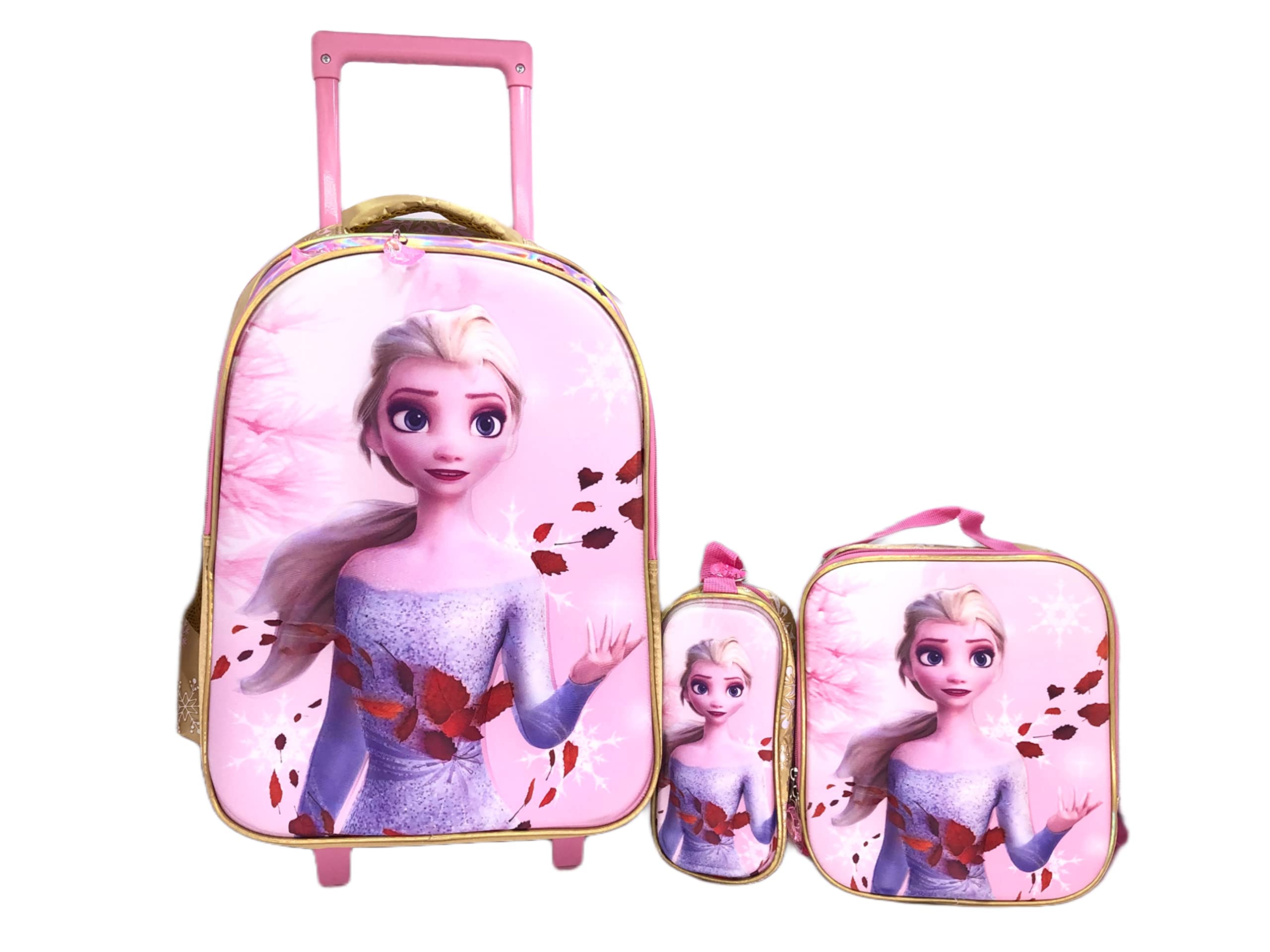 3D EVA Premium Toddler backpack with Trolley which Includes Main Trolley Frozen 3D Bag luggage with 3 wheels, Lunch Bag, and pencil Case personalized backpack For Boys and Girls (15 inch)