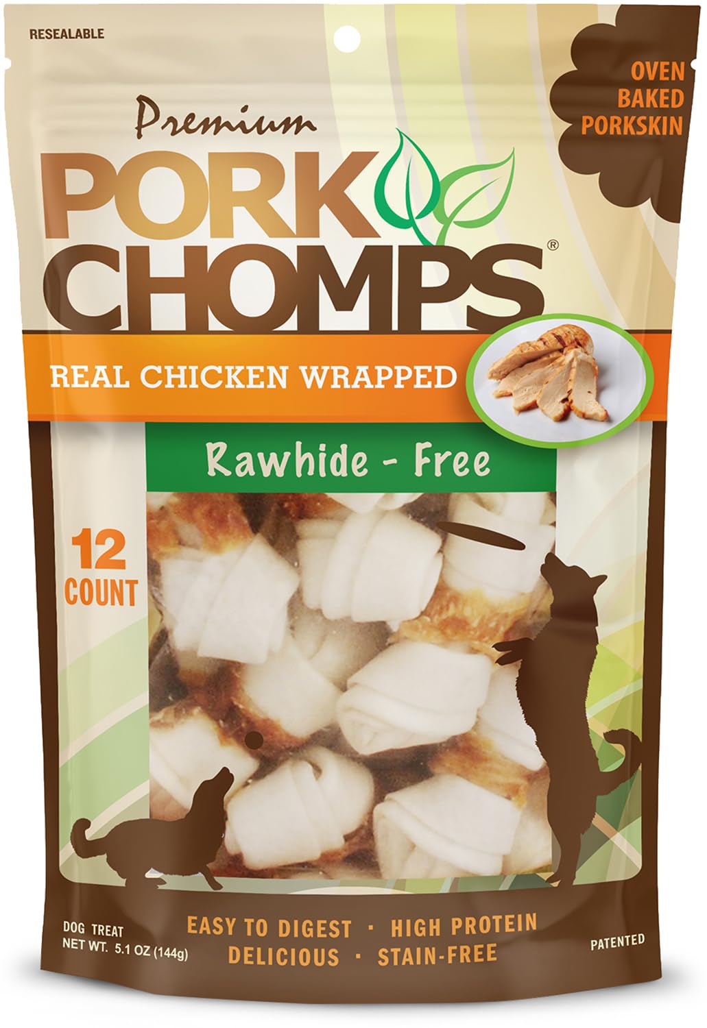 Baked Pork Skin Dog Chews, 2.5-inch Mini Knots, Real Chicken Wrap, 12 Count
