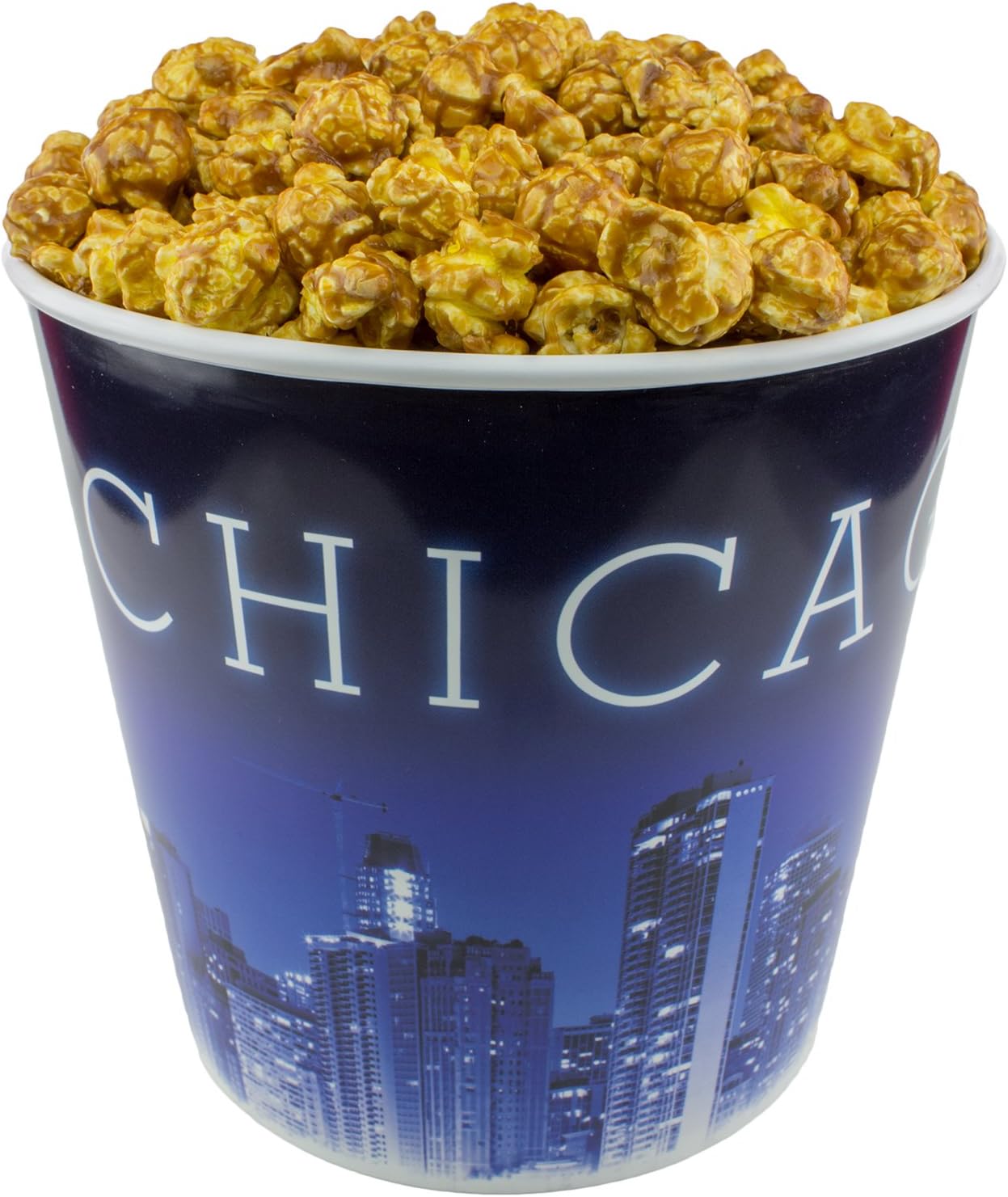 Gourmet 1-Gallon Blue Chicago Skyline Reusable Plastic Bucket Tin, Caramel Popcorn - Holiday, Party & Corporate Gift