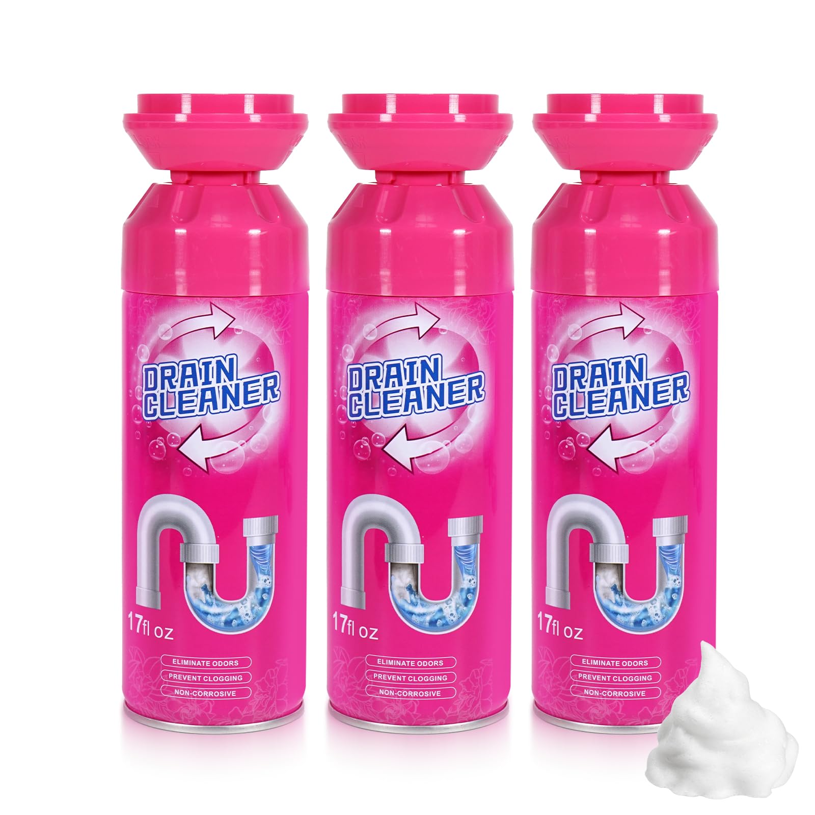 Foaming Drain Sink Cleaner &amp; Deodorizer, Drain Clog Remover (3 Pcs)