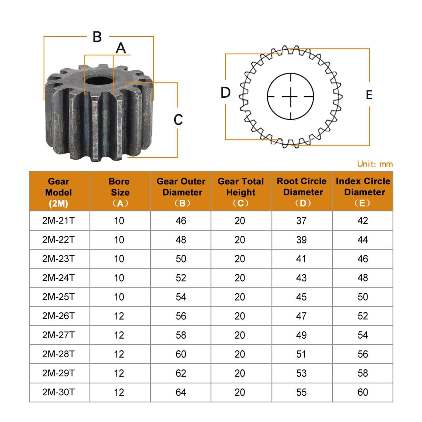 2M Flachgetriebe 21–30 Zähne, SC45-Stahl, Höhe 20 Mm For Getriebe