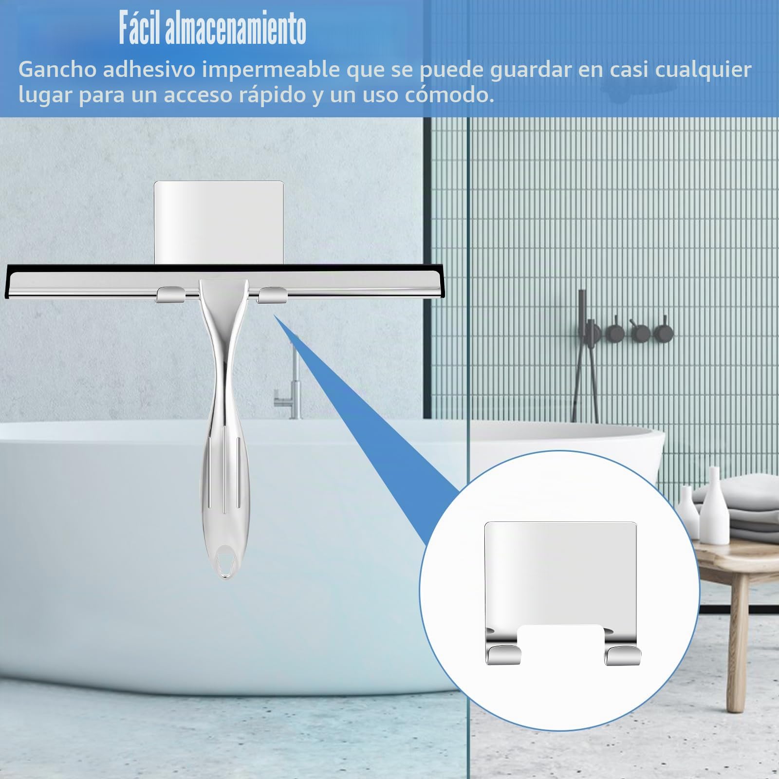 Wlich Limpiacristales de ducha, de acero inoxidable, 10 pulgadas, sin rayas, para ducha con soporte, limpiacristales para baño, ventana, espejo de coche, wlich-de-2431201