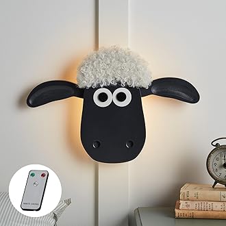 Lights4fun Shaun The Sheep™ LED Battery Operated Children’s Bedroom Wall Night Light with Remote Control Indoor Use 39cm