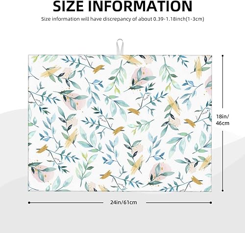 Miniatura 2 de Tapete de secado de platos de hojas verdes azules para encimera de cocina, XL, 18 x 24 pulgadas, almohadilla absorbente de microfibra blanca para