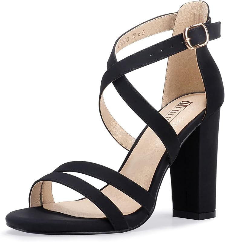 IDIFU IN4 Tacones con tiras Sandalias de tacón con tira en el tobillo y punta abierta y gruesa