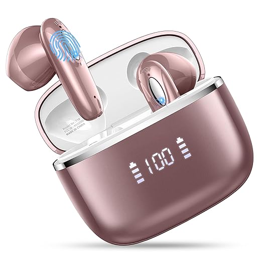 Come indossare correttamente gli auricolari senza fili per un comfort ottimale Cuffie Bluetooth, Auricolari Bluetooth 5.3, Cuffie Wireless Stereo HiFi con 4 HD Mic, ENC Cancellazione Rumore Cuffie Senza Fili con Display LED, 40 Ore Bassi Potenziati Auricolari Wireless(oro rosa)