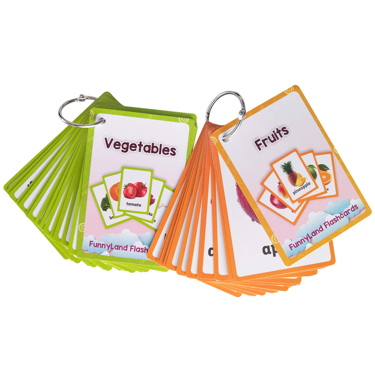 Zwttey Fruits,Vegetables 2 Sets of English Flash Cards Kids Pocket Card Learning Baby Toys for Children Pre-Kindergarten