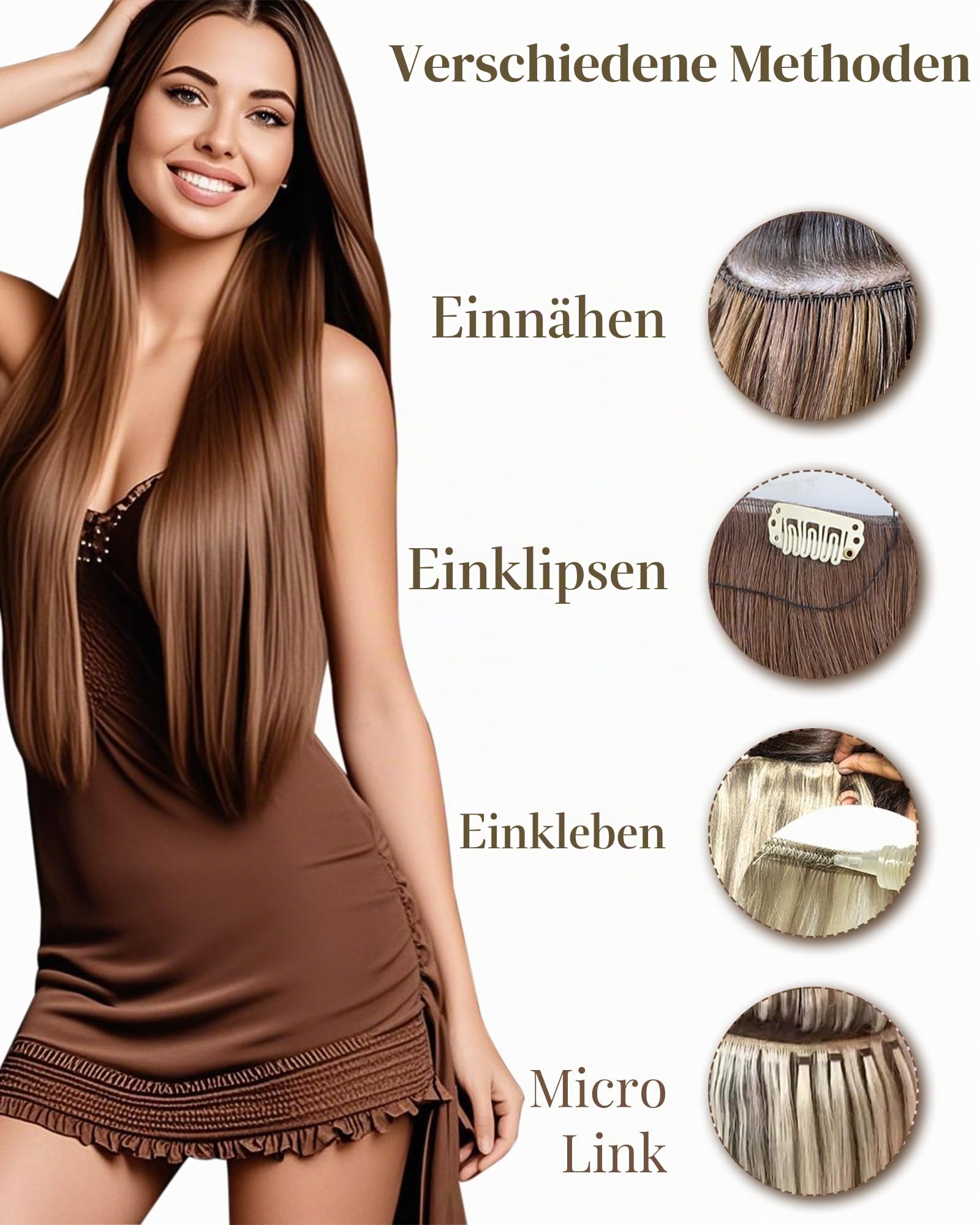 Hetto Tressen Echthaar, Mittelblond & Hellblonden Highlights, 45cm, 100g | 100% Remy Haar, Stylbar, knotenfrei, Fur Sew-in/Tape/Clip, Leicht, Langlebig, Natürlicher Look Haarverlängerung