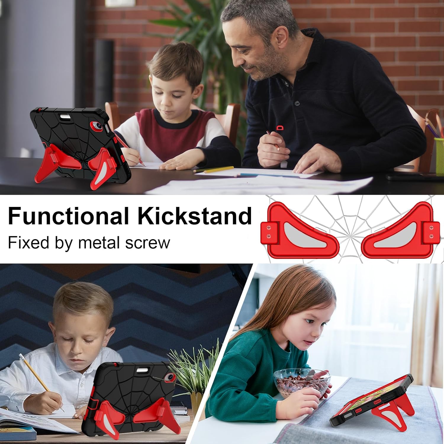 Nitupai Case for iPad mini 7 (A17 Pro) 2024, iPad mini 6 2021, 8.3-Inch Kids Friendly Shockproof Cover with Kickstand Shoulder Strap Pen Holder Support Pencil Pro & Pencil USB-C, Black Red