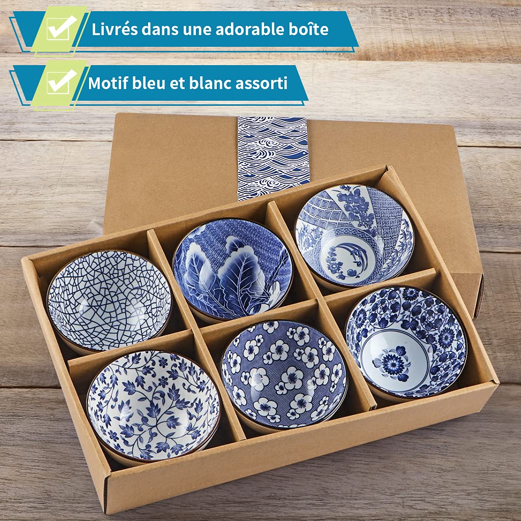 Skelang 6 Pcs Bol petit dejeuner porcelaine, bols cereales, bol soupe céramique, pour stocker des céréaless, de la soupe, du dessert, du riz