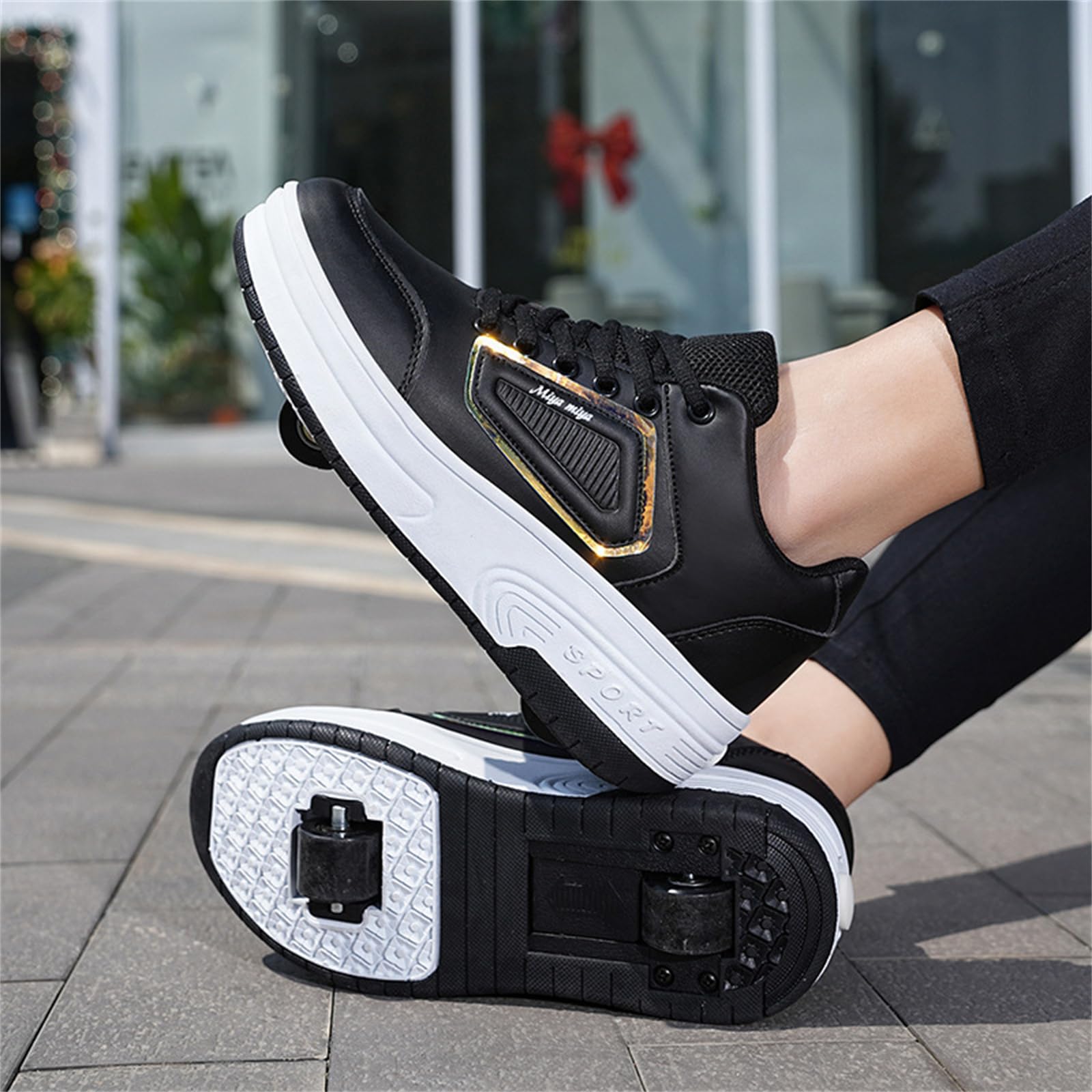 Mateju Patins à roulettes 2 en 1 Enfant Rétractable avec 2 roulettes Chaussures de Skateboard Réglables 30-42 EU