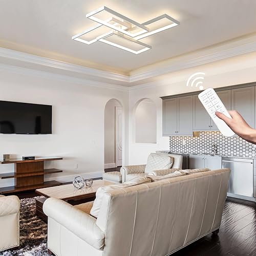 Miniatura 9 de Shine LUEST Moderna lámpara LED de techo, luz de techo empotrada blanca regulable de 26 pulgadas, luces de dormitorio para techo con control remoto