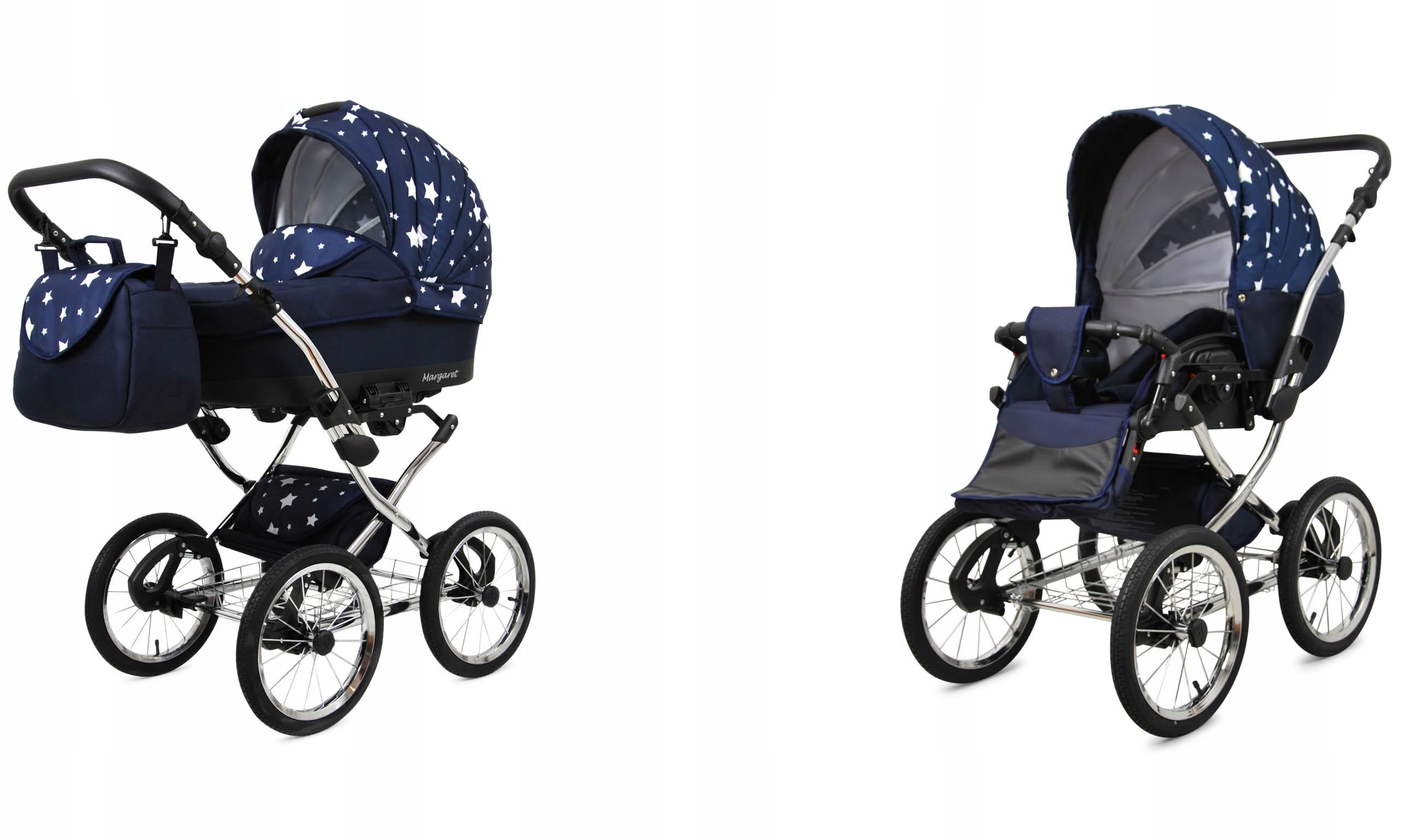 BabyLux® Wózek dziecięcy kompletny zestaw 2 w 1 - Margaret Exclusive - w tym gondola dla niemowląt, wózek dziecięcy system kombinowany, torba do przewijania, pokrowiec przeciwdeszczowy, moskitiera