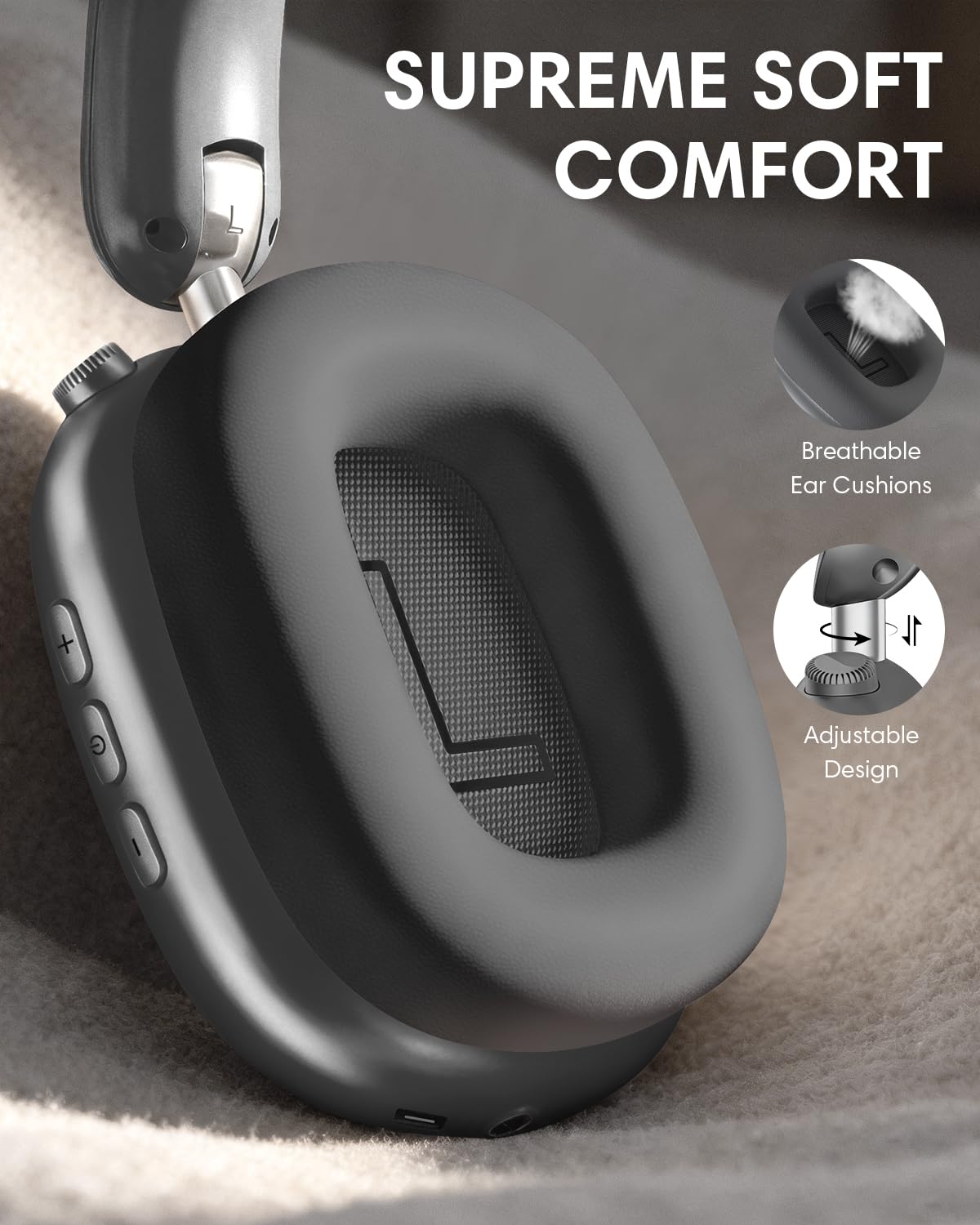 Wentronic Y02 Casque Supra-auriculaire sans Fil à réduction de Bruit,60H d'autonomiet,5 Modes de Musique EQ,Hi-Res Son,Basses Profondes, Bluetooth 5.4,Coussinets en Cuir Respirant (Gris)