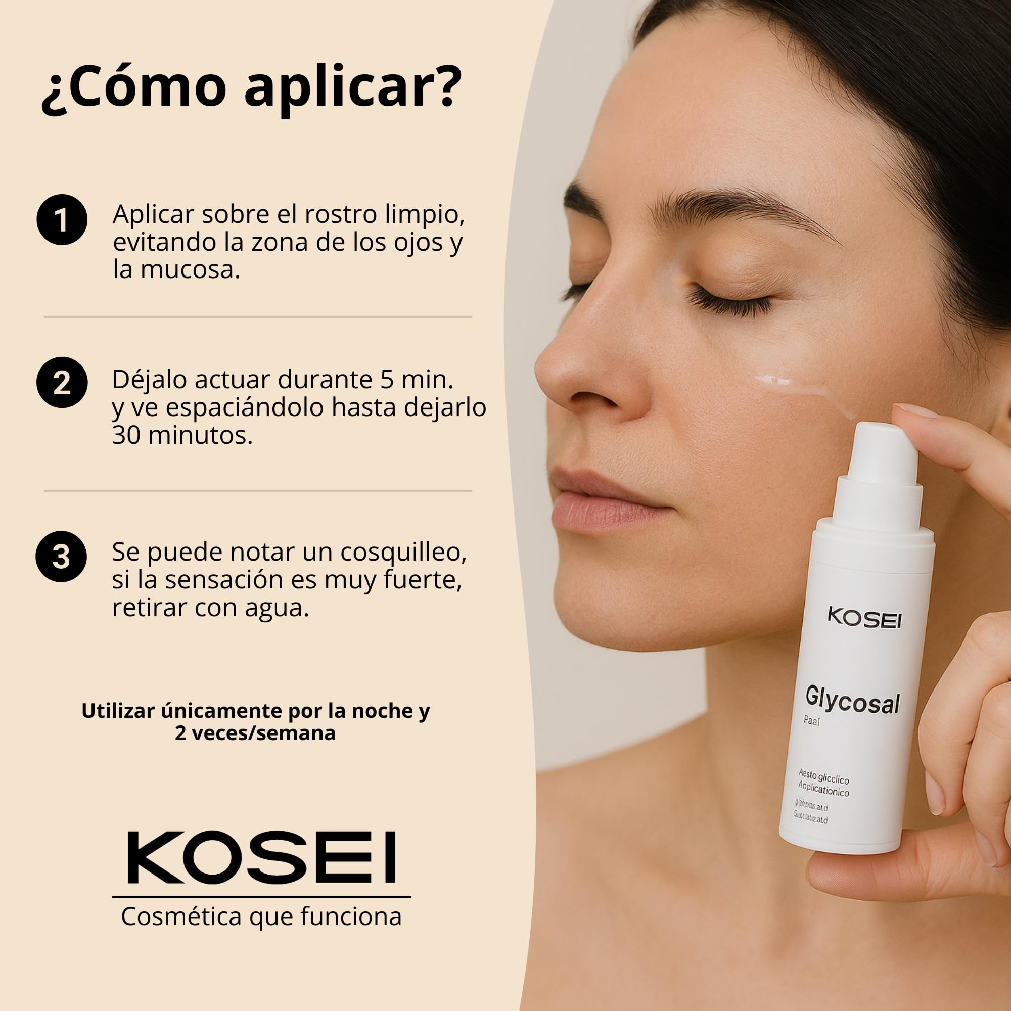 KOSEI | Glycosal Peel | Peeling Facial con Acido Glicolico | Aporta Luminosidad, Piel lisa y un Tono Uniforme | Exfoliante Facial | Combate las Arrugas e Imperfecciones | 50ml