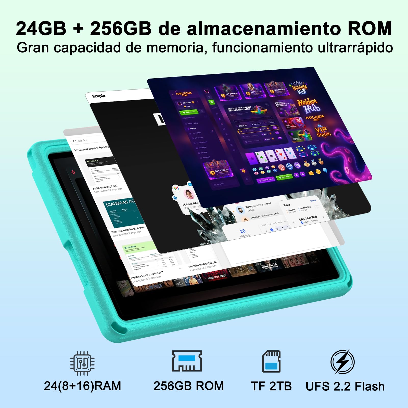 Tablet Android 15 11 Pulgadas Octa-Core 24GB+256GB/2TB 8000 mAh Cuerpo Metálico Verde