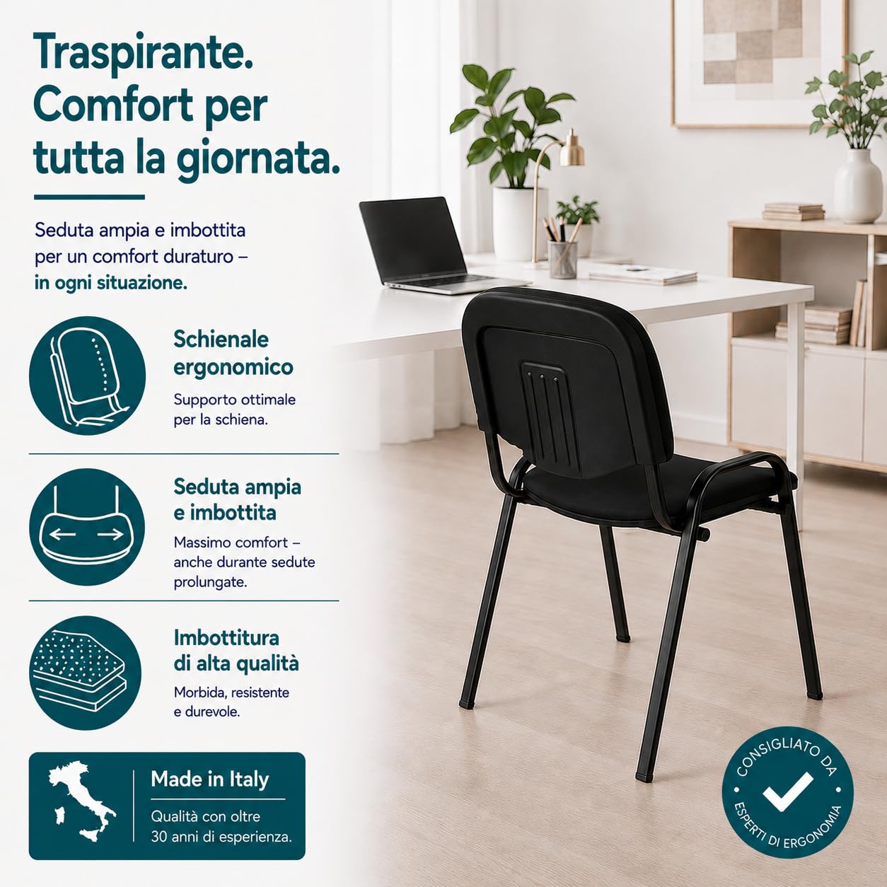 Topsit Wartezimmerstuhl, stapelbarer Besucherstuhl mit weich gepolsterter Sitzfläche, Metallgestell Bürostuhl, Konferenzstuhl für Home Office, Rezeption Pausen Raum