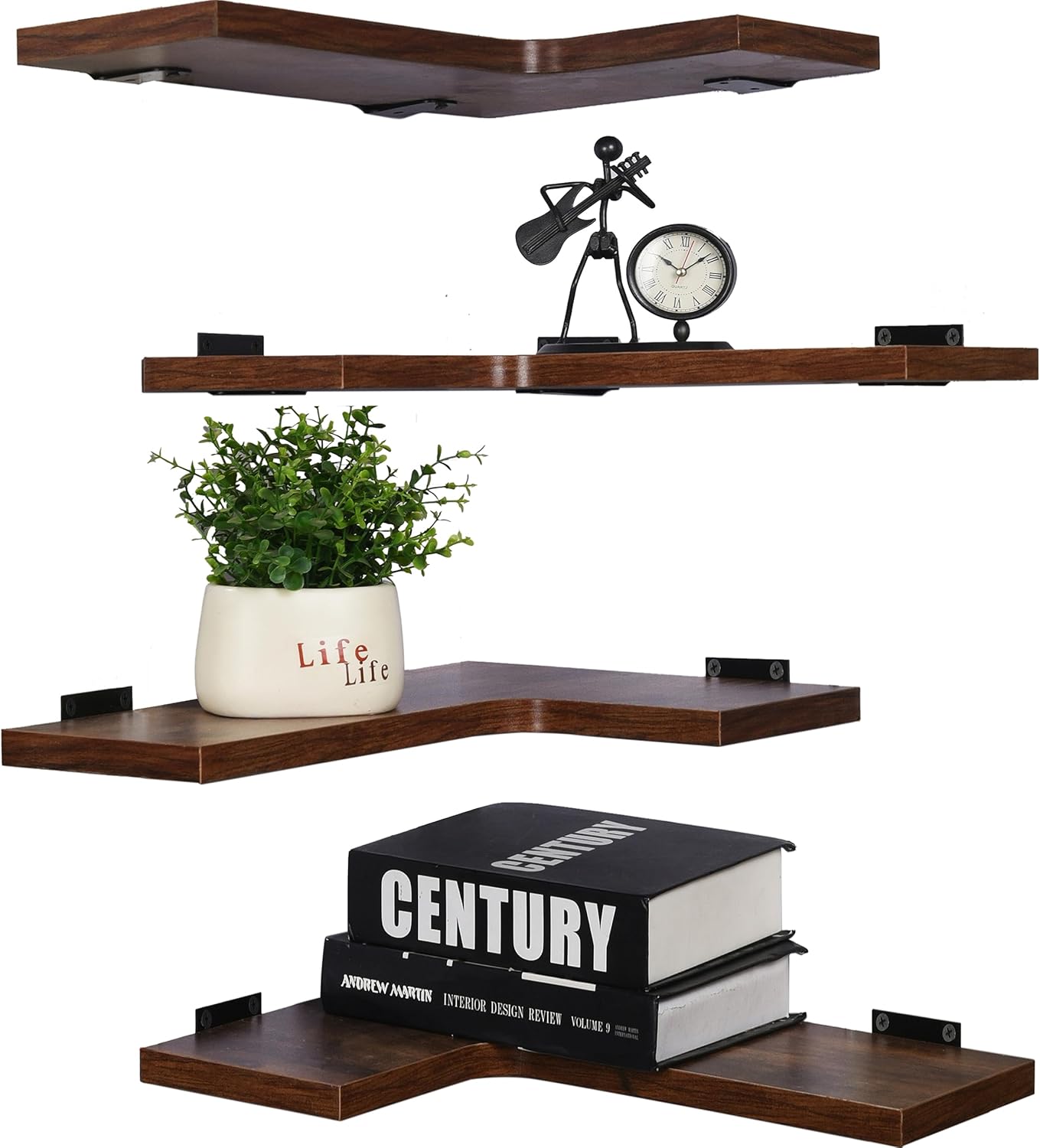 YYWUOJJ 22 Inch Corner Shelf Wall Mounted, Corner Floating Shelves for Wall, Set of 4 Dark Brown