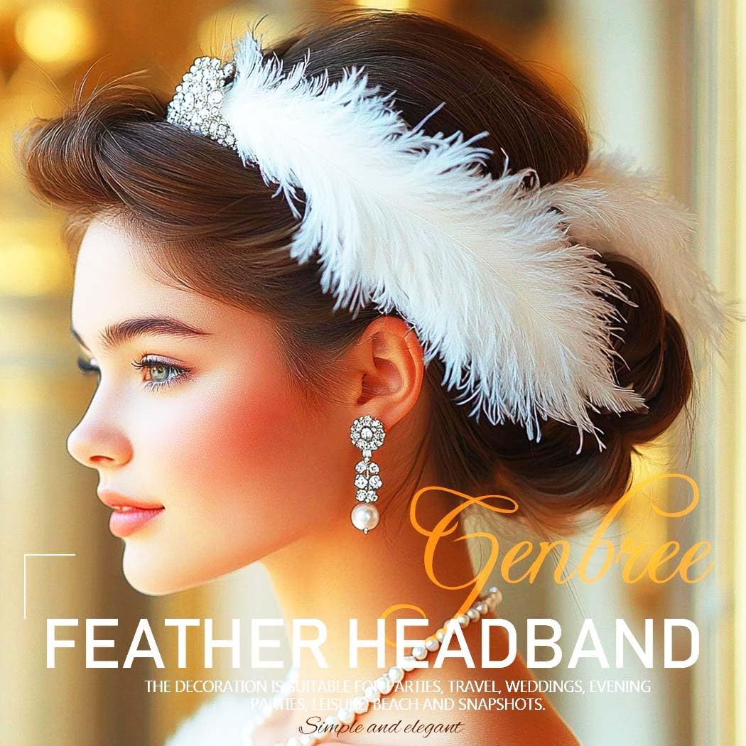 1920s Flapper Headpiece White Feather Headband Rhinestone Prom Party Head Accessories for Women - Image 4